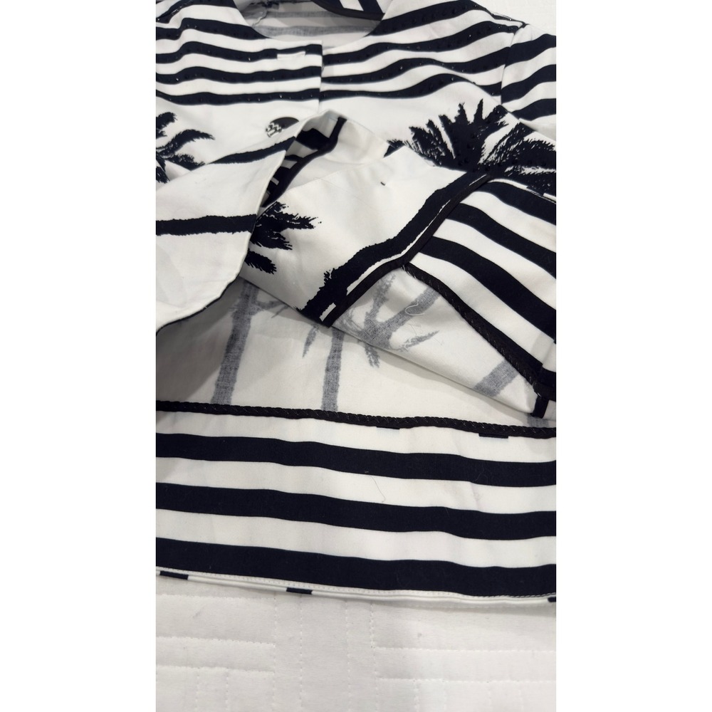 Berek Women Black White Palm Tree Stripe Button Front Tropical Jacket Size M - Picture 10 of 11